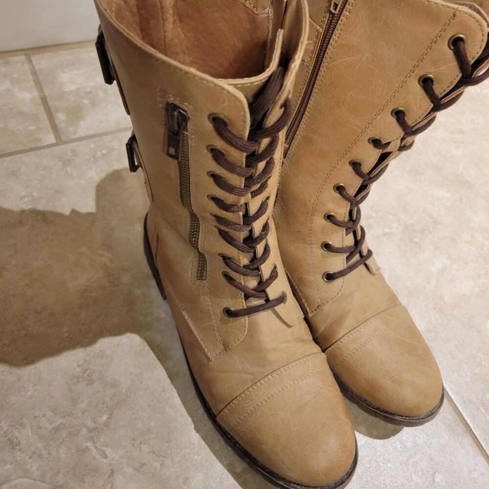 Tall tan lace up boots